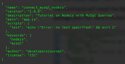 MySql Package.JSON file